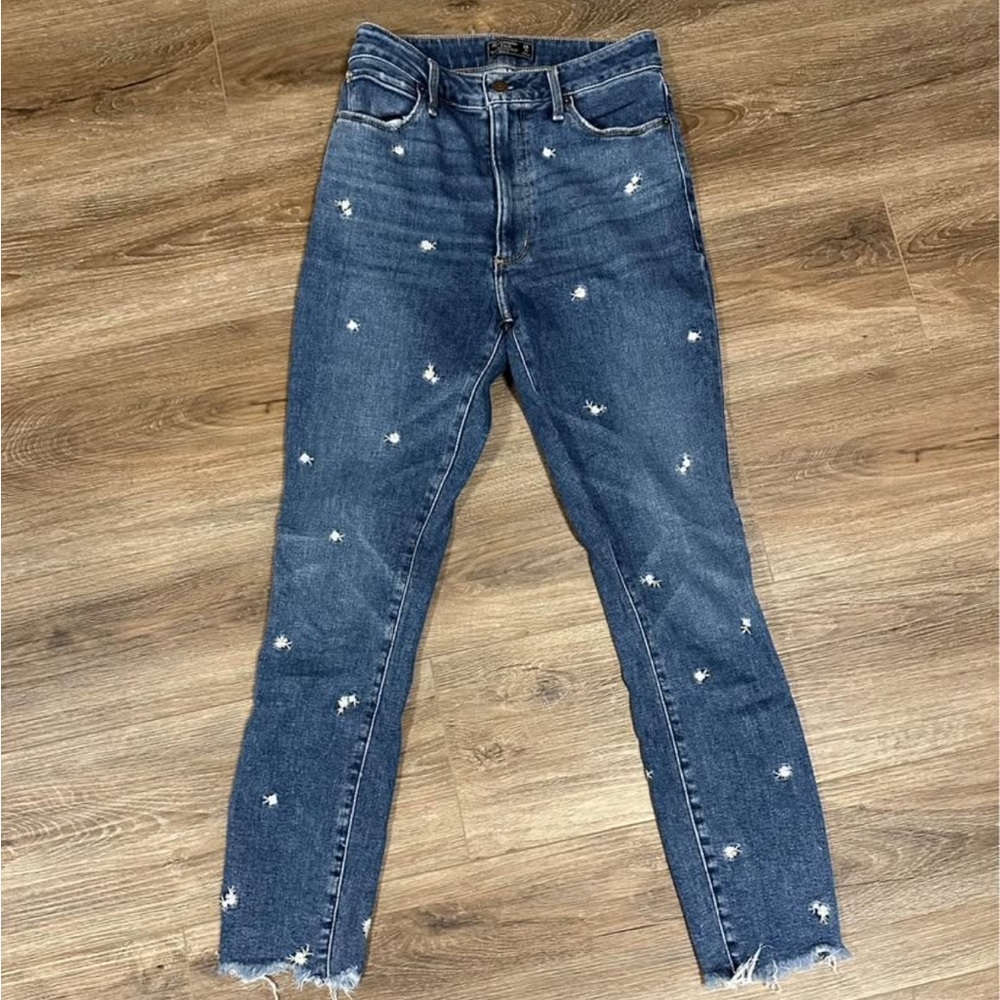 Abercrombie & Fitch Blue Jeans with White Floral Details